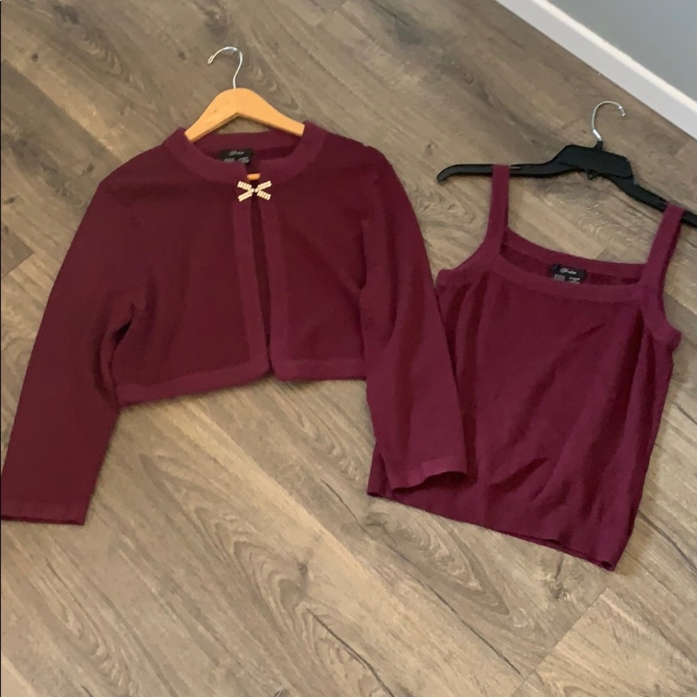 Fredini Plum Cropped Cardigan and Tank
